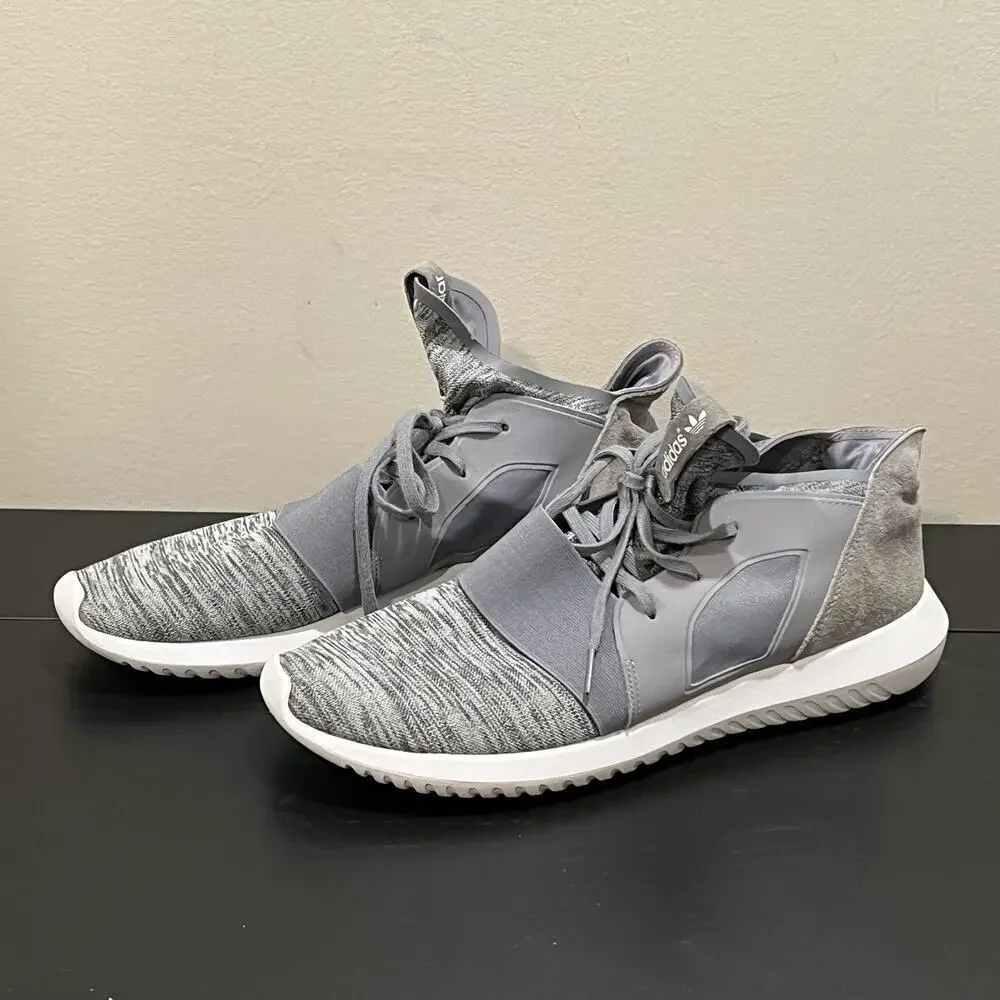Adidas Originals Gray Marl Tubular Defiant Knit/Suede Marathon Running Sneakers
